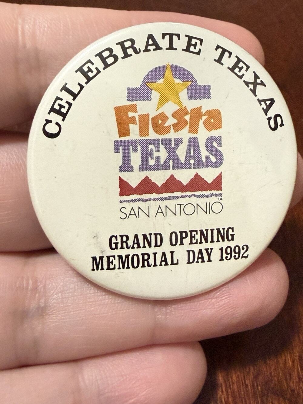 Vintage Six Flags Fiesta Texas San Antonio - 1982 Grand Opening Button Pin